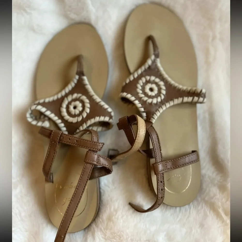 Jack Rogers Maci Brown Leather Whipstitch Buckle Strap Sandals Size 6 - Picture 3 of 8